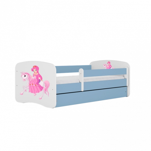 Łóżko babydreams niebieskie księżniczka na koniku bez szuflady materac 140/70
