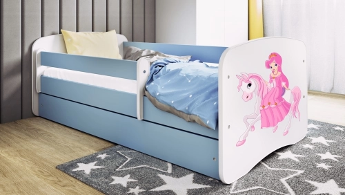 Bērnu gulta zila Princess on a Pony ar atvilktni un matraci 160x80