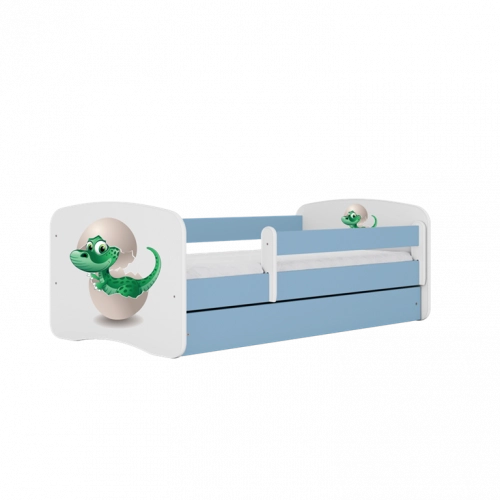 Łóżko babydreams niebieskie mały dino bez szuflady materac 140/70