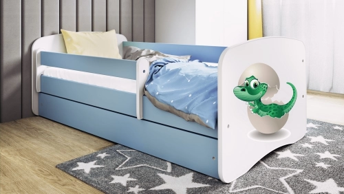 Łóżko babydreams niebieskie mały dino bez szuflady materac 140/70