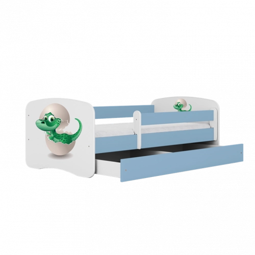 Детская синяя кровать Little Dino без ящика с матрасом 180x80