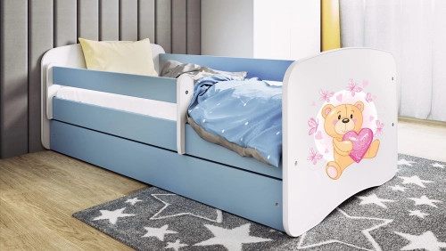 Bērnu gulta Blue Bear with Butterflies ar kasti ar matraci 180/80