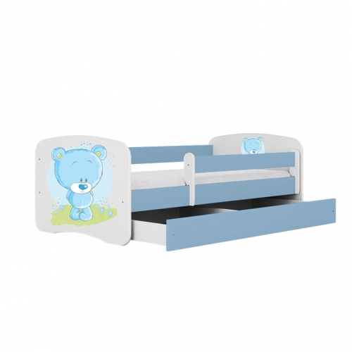 Bērnu gulta zila Blue Bear ar atvilktni un lateksa matraci 140x70