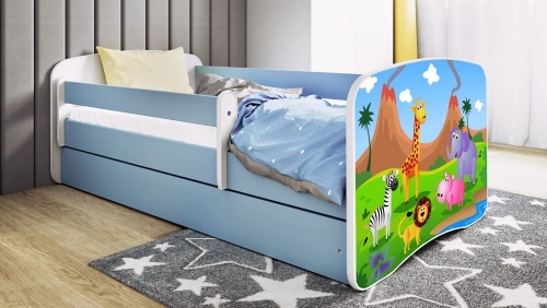 Bērnu gulta zila Safari bez atvilktnes un lateksa matraci 160x80