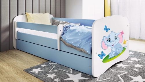 Bērnu zila gulta Little Elephant bez atvilktnes ar matraci 180x80