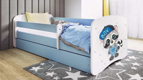 Łóżko babydreams niebieskie szop z szufladą materac 160/80