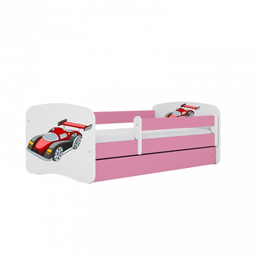 Bērnu gulta Pink Racing Car bez izvelkamās atvilktnes ar matraci 160x80