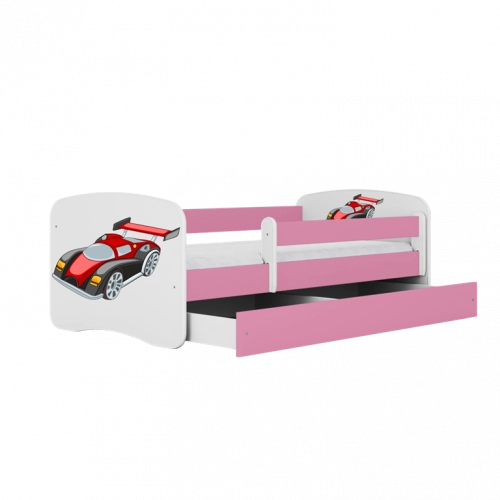 Bērnu gulta Pink Racing Car bez izvelkamās atvilktnes ar matraci 160x80