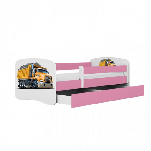 Łóżko babydreams różowe ciężarówka z szufladą materac 140/70