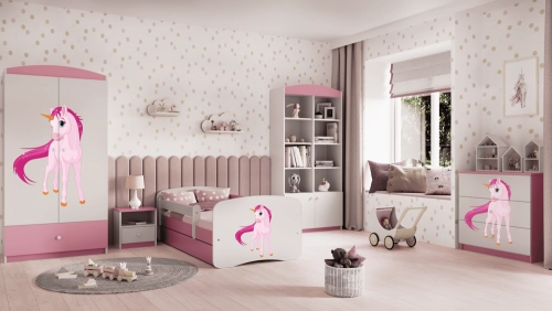 Bērnu gulta Pink Unicorn bez izvelkamās atvilktnes ar matraci 140x70