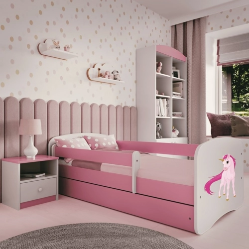 Bērnu gulta Pink Unicorn bez izvelkamās atvilktnes ar matraci 160x80