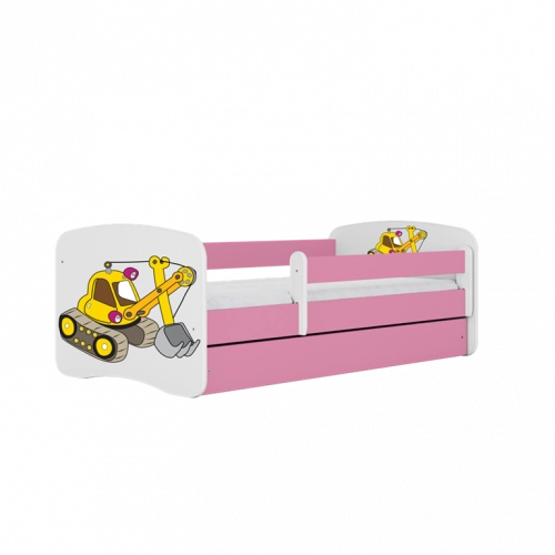 Łóżko babydreams różowe koparka z szufladą materac 140/70