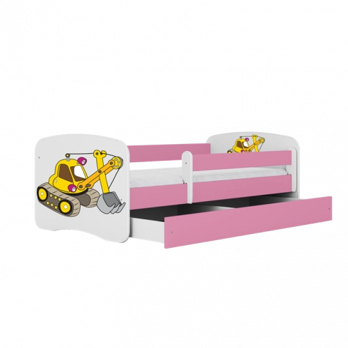 Детская кровать Pink Excavator с ящиком с матрасом 160/80