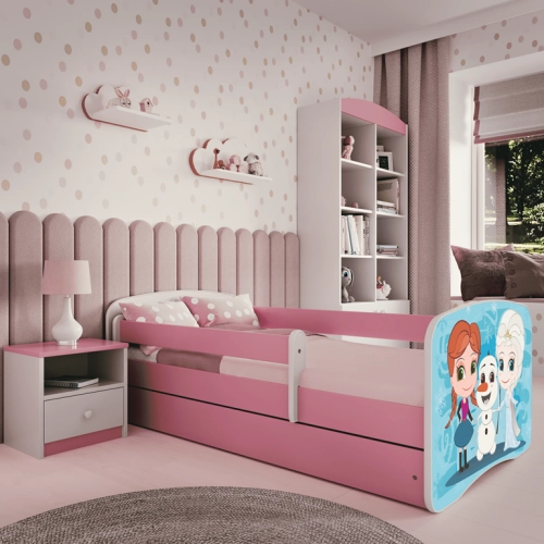 Łóżko babydreams różowe kraina lodu z szufladą materac 140/70