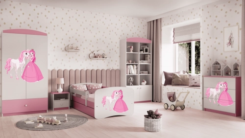 Bērnu gulta Pink Princess Horse bez izvelkamās atvilktnes ar matraci 140x70