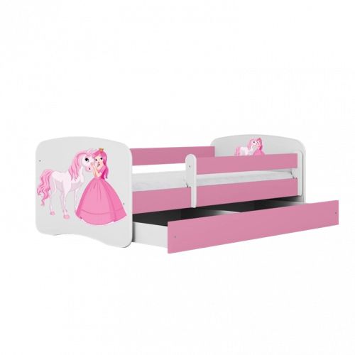 Łóżko babydreams różowe księżniczka konik z szufladą materac 180/80