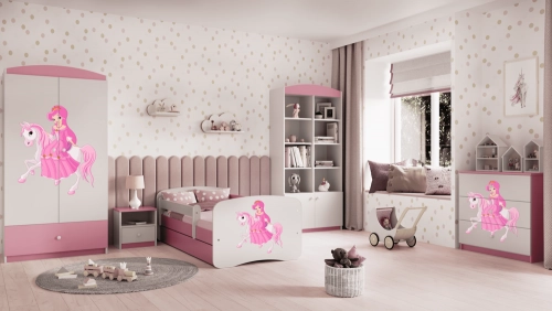 Łóżko babydreams różowe księżniczka na koniku z szufladą materac 180/80