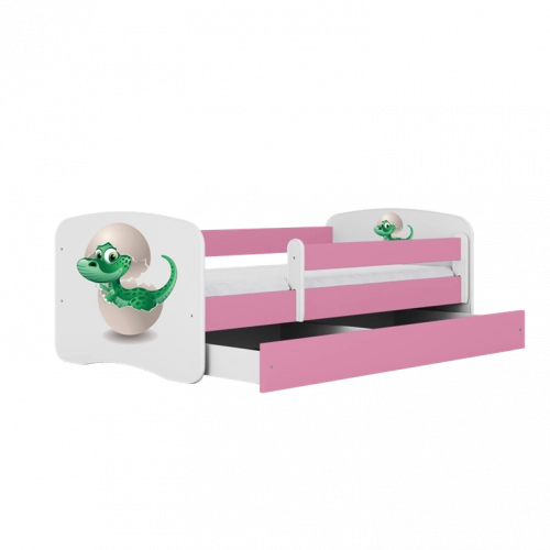 Bērnu gulta Pink Little Dino bez izvelkamās atvilktnes ar matraci 140x70
