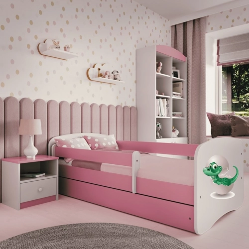 Bērnu gulta Pink Little Dino bez izvelkamās atvilktnes ar matraci 160x80