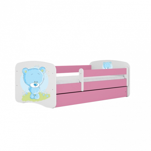 Łóżko babydreams różowe niebieski miś z szufladą materac 180/80