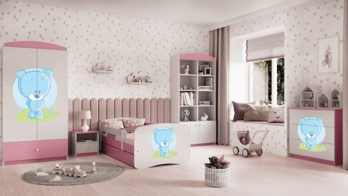 Łóżko babydreams różowe niebieski miś z szufladą materac 180/80