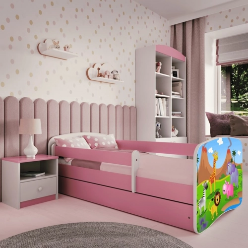 Bērnu gulta Pink Safari bez izvelkamās atvilktnes ar matraci 140x70