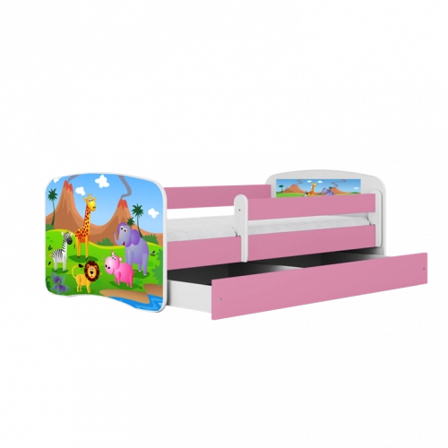 Łóżko babydreams różowe safari z szufladą materac 180/80