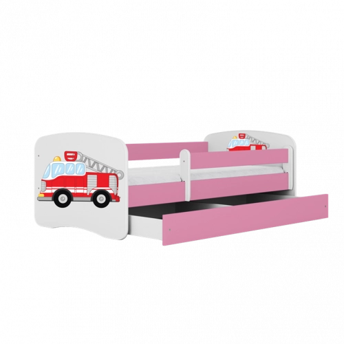 Bērnu gulta Pink Fire Truck bez izvelkamās atvilktnes ar matraci 140x70