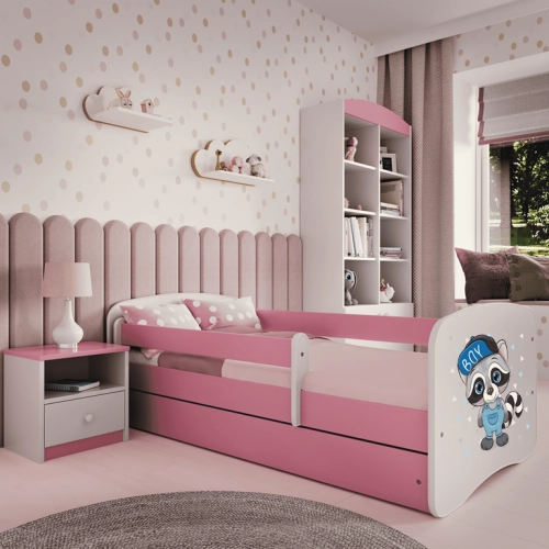 Łóżko babydreams różowe szop z szufladą materac 140/70