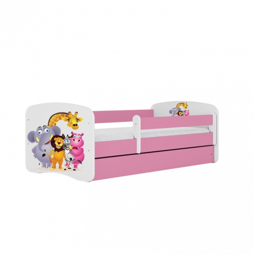 Łóżko babydreams różowe zoo z szufladą materac 140/70