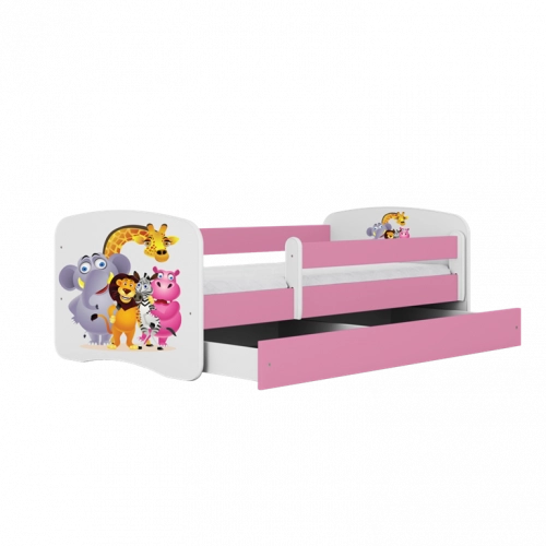 Łóżko babydreams różowe zoo z szufladą materac 140/70