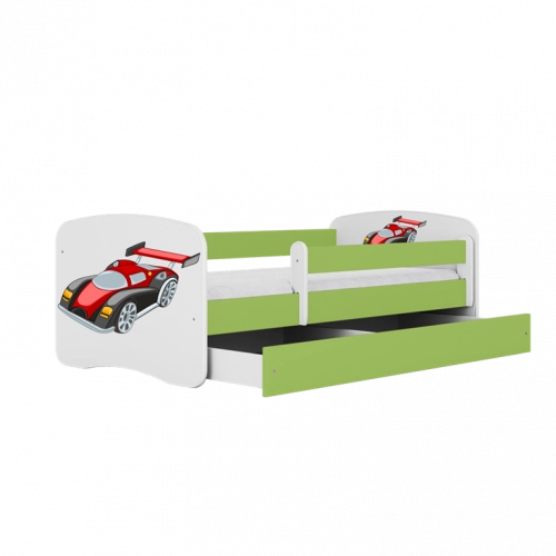 Łóżko babydreams zielone auto wyścigowe bez szuflady materac 140/70