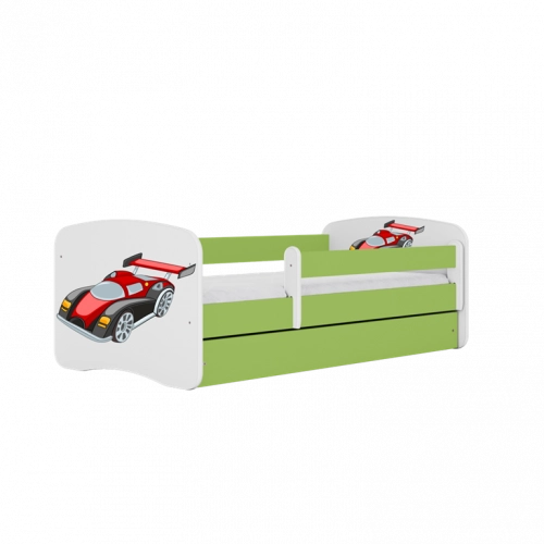 Łóżko babydreams zielone auto wyścigowe bez szuflady materac 160/80