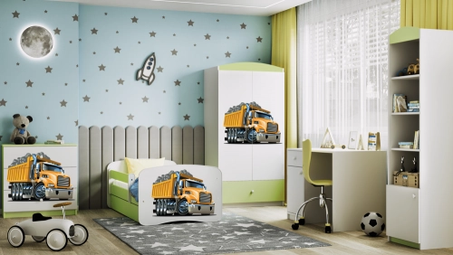 Łóżko babydreams zielone ciężarówka z szufladą materac 160/80