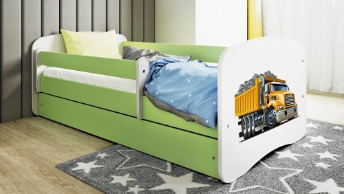 Łóżko babydreams zielone ciężarówka z szufladą materac 180/80