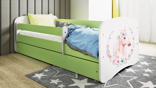 Łóżko babydreams zielone konik z szufladą materac 180/80