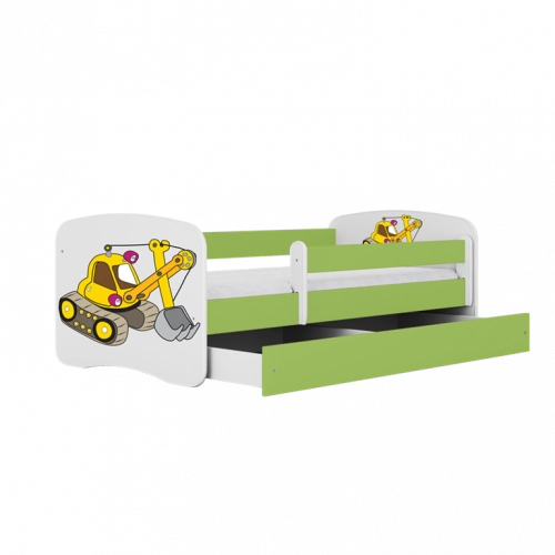 Łóżko babydreams zielone koparka bez szuflady materac 140/70