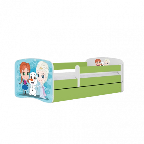 Łóżko babydreams zielone kraina lodu z szufladą materac 140/70