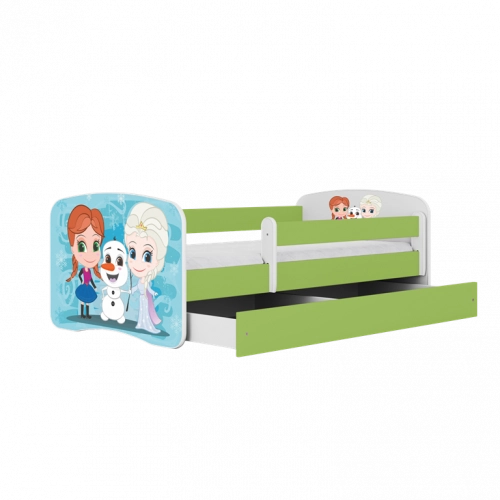 Łóżko babydreams zielone kraina lodu z szufladą materac 140/70