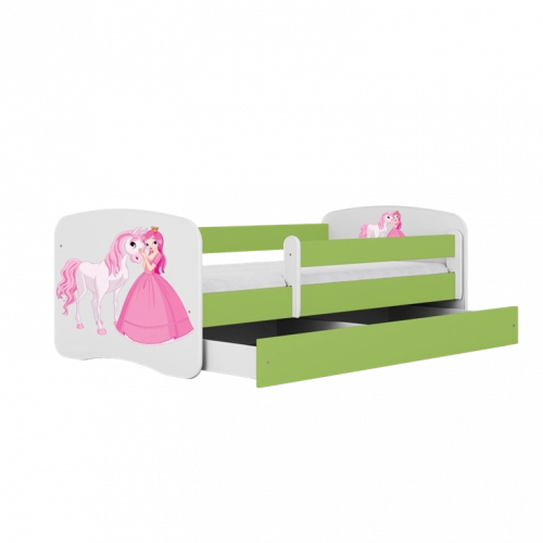 Łóżko babydreams zielone księżniczka konik bez szuflady materac 160/80