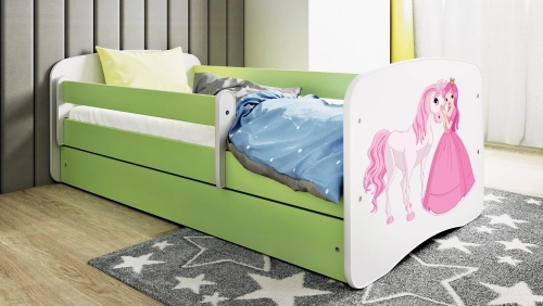 Łóżko babydreams zielone księżniczka konik z szufladą materac 140/70