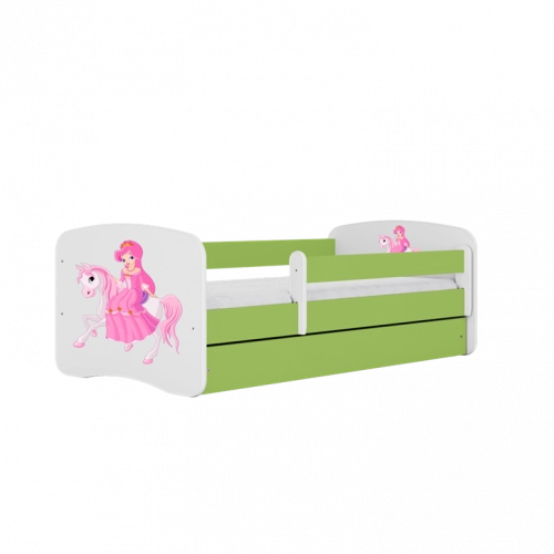 Łóżko babydreams zielone księżniczka na koniku bez szuflady materac 160/80