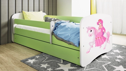 Łóżko babydreams zielone księżniczka na koniku z szufladą materac 160/80