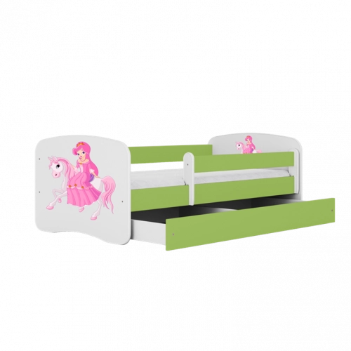 Łóżko babydreams zielone księżniczka na koniku z szufladą materac 180/80