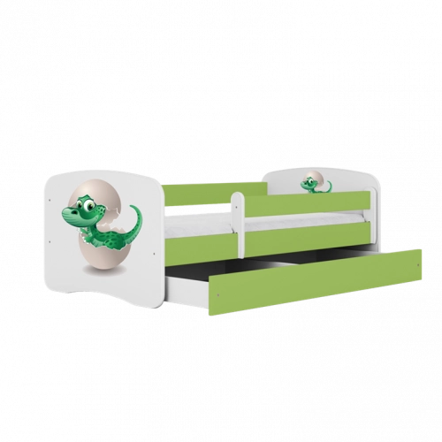 Łóżko babydreams zielone mały dino z szufladą materac 140/70
