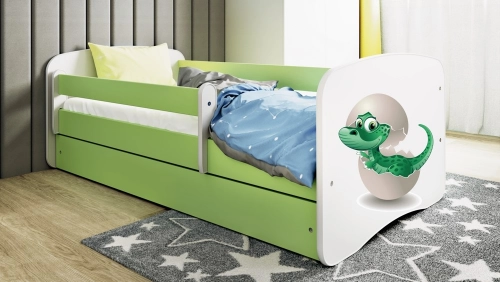 Łóżko babydreams zielone mały dino z szufladą materac 180/80