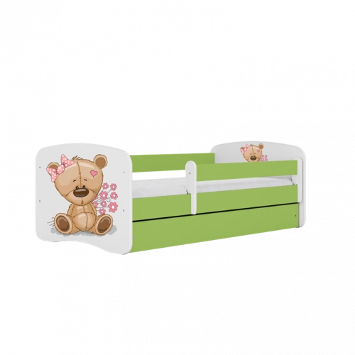 Łóżko babydreams zielone miś kwiatki bez szuflady materac 180/80