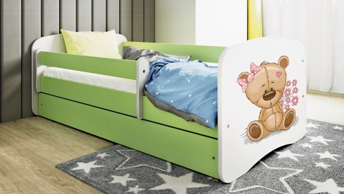 Łóżko babydreams zielone miś kwiatki z szufladą materac 180/80