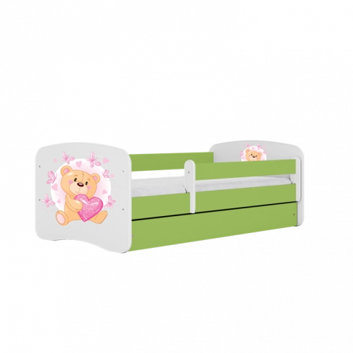 Łóżko babydreams zielone miś motylki bez szuflady materac 140/70