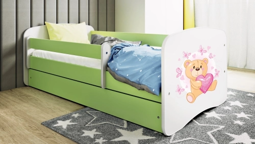 Łóżko babydreams zielone miś motylki z szufladą materac 160/80